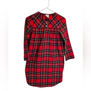 Lands End Red Plaid Nightgown Kids 10 Flannel Pajamas holiday winter Christmas